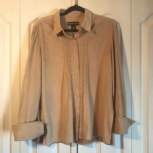 Camel Faux Suede Button Down Shirt. Norton McNaughton, Size Large